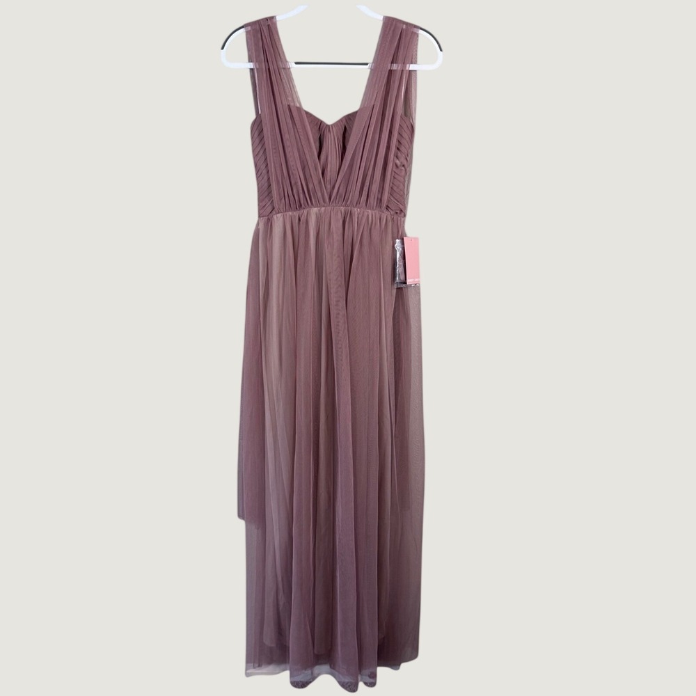 Birdy Grey Christina Convertible Maxi Dress Sandy Mauve Tulle Formal Wedding M
